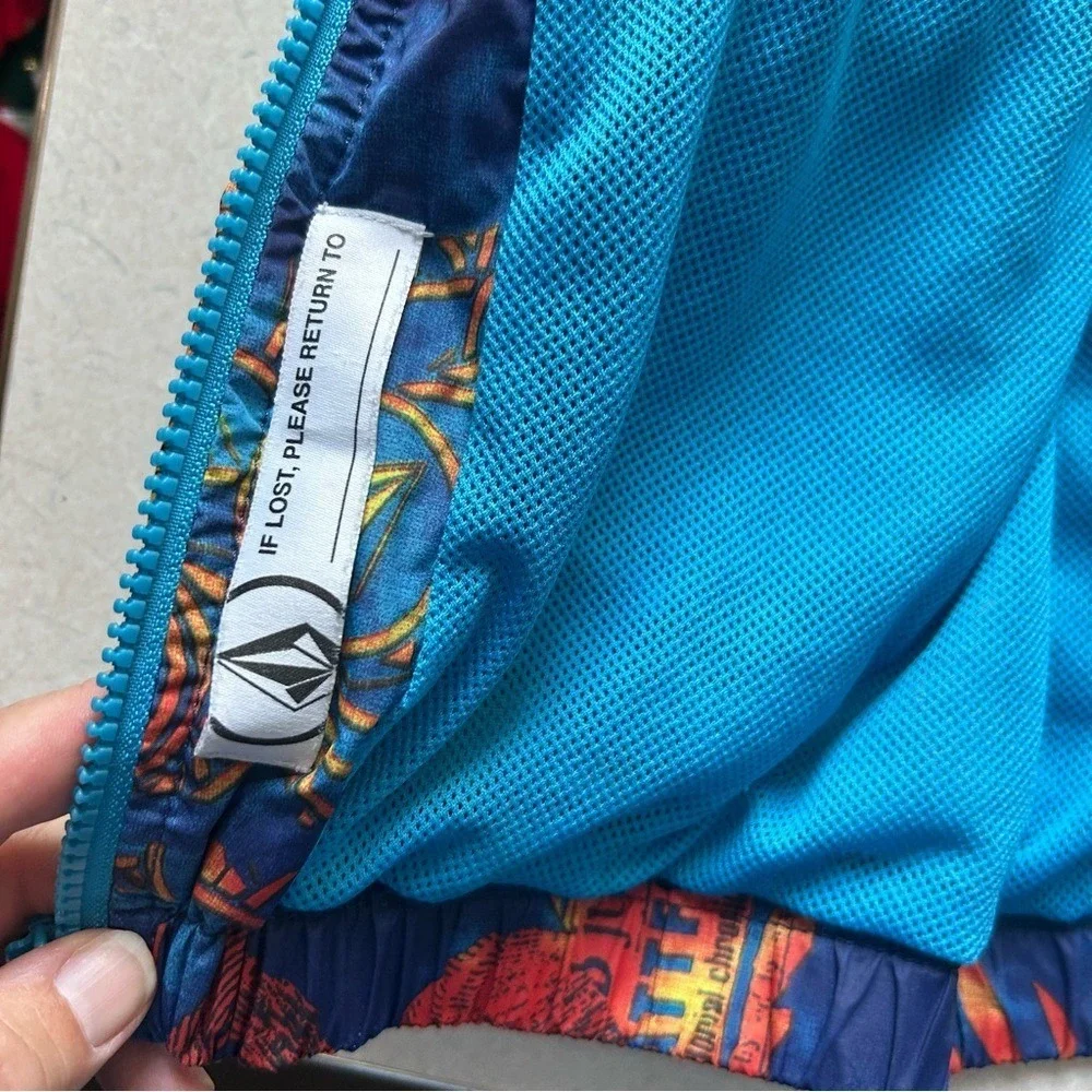 Volcom Kids Hooded Windbreaker Jacket Multicolor Graphic Print‎ Blue Red Size L